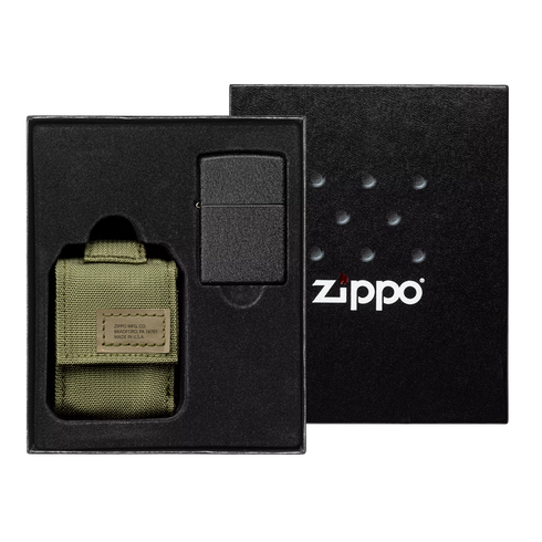 Zippo vžigalnik 49400 Black Crackle in etui OD Green Pouch