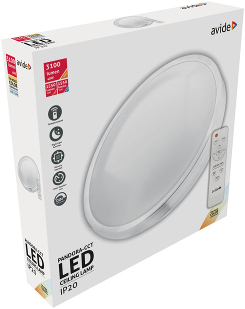 Avide 916224 Svetilka stropna Pandora LED CCT 48W (24+24) 3100lm daljinsko upravljanje