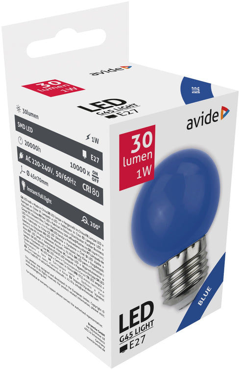 Avide 925905 Žarnica Decor - modra LED SMD E27 1W G45