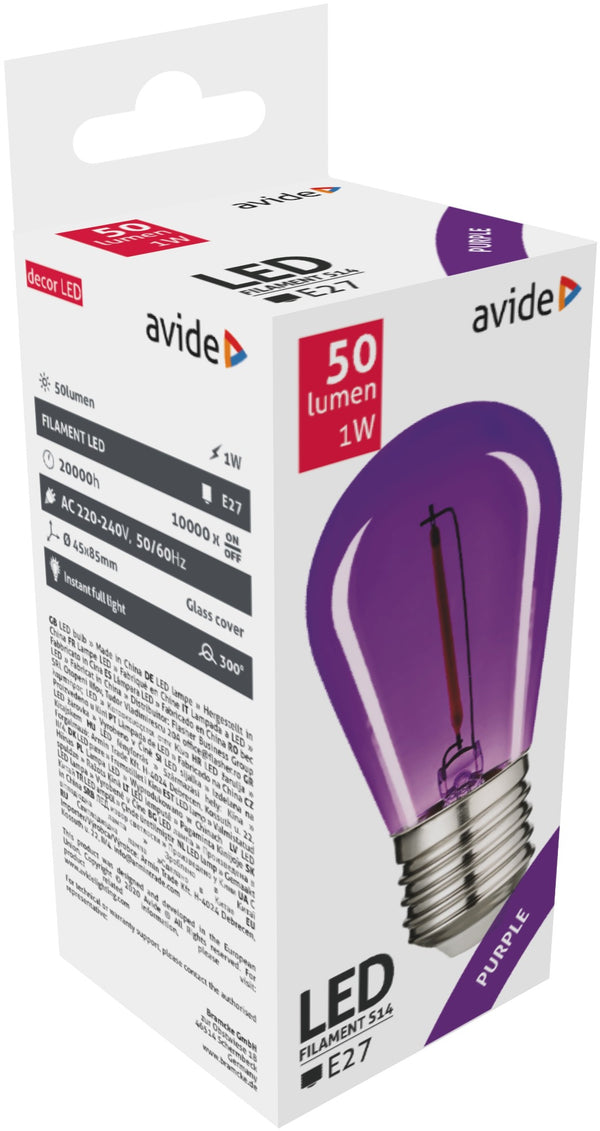 Avide 26162 Žarnica Decor - vijolična Filament LED E27 1W