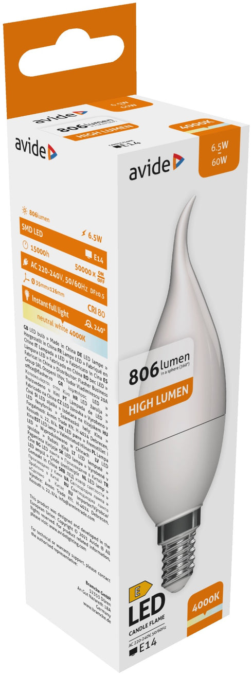 Avide 931289 Žarnica sveča plamen LED 6.5W E14 4000K 806lm