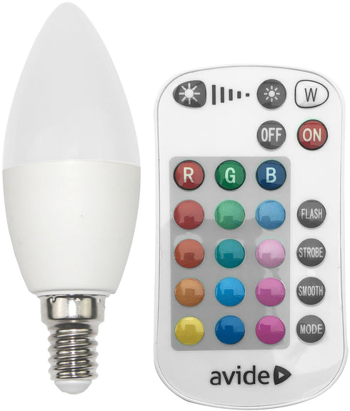 Avide 933221 Žarnica Candle LED RC 4.9W E14 RGB 470lm C35