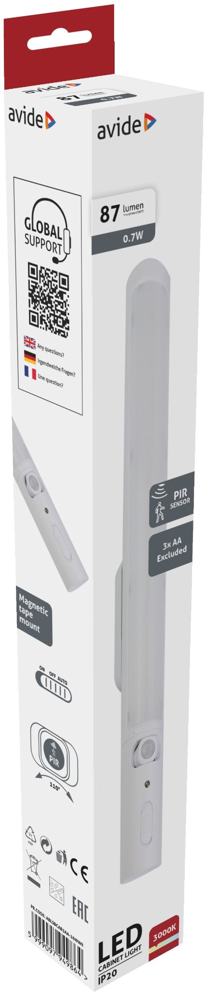 Avide 949864 Svetilka Cabinet PIR LED 0.7W 3000K 87 lm 3xAA