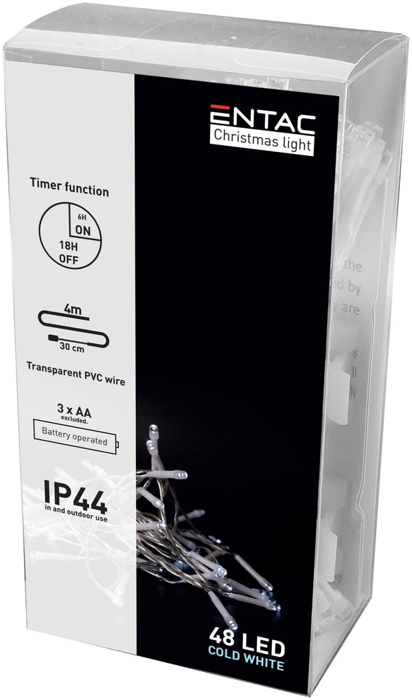 Entac 978963 Novoletne lučke Timer - vrv bela 48 LED 4 m 3xAA