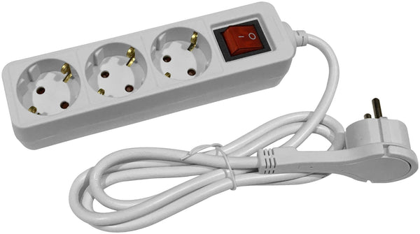 Podaljšek s stikalom 3-vtični 1,5m sploščen vtič bel IP20 ESEG3-1.5-SW-F