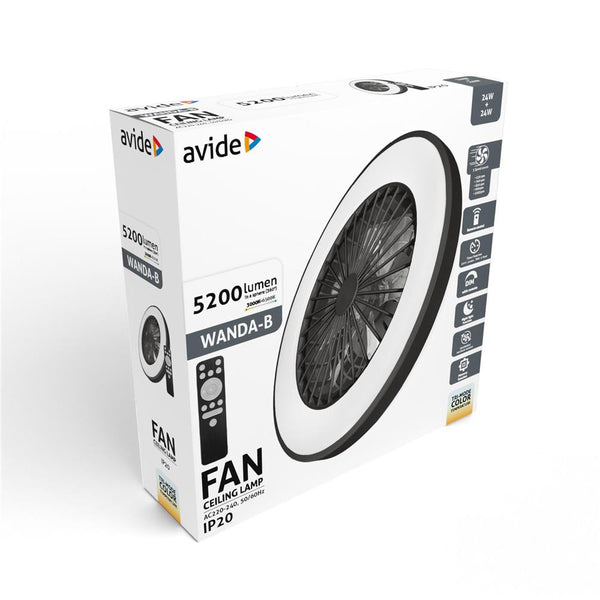 Svetilka stropna z ventilatorjem Wanda 2x24W+15W motor IR remote črna AFCLCCT-48W-15W-WAB