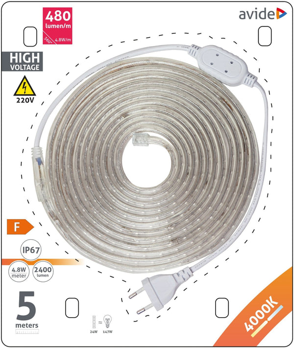 Avide 286326 Trak LED SMD 5m 4,8W/m 220V 4000K 2400lm 60LED/m IP67