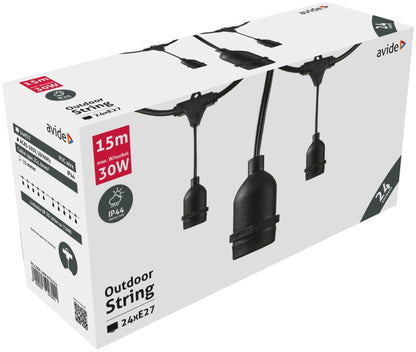 Avide 926001 Kabel za žarnice E27 - 24 vtičnic 15 m IP44