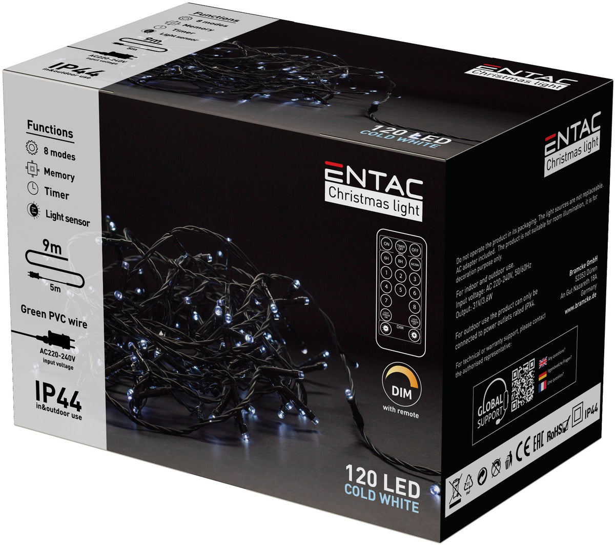 Entac 988924 Novoletne lučke - vrv IR bela 120 LED 9 m